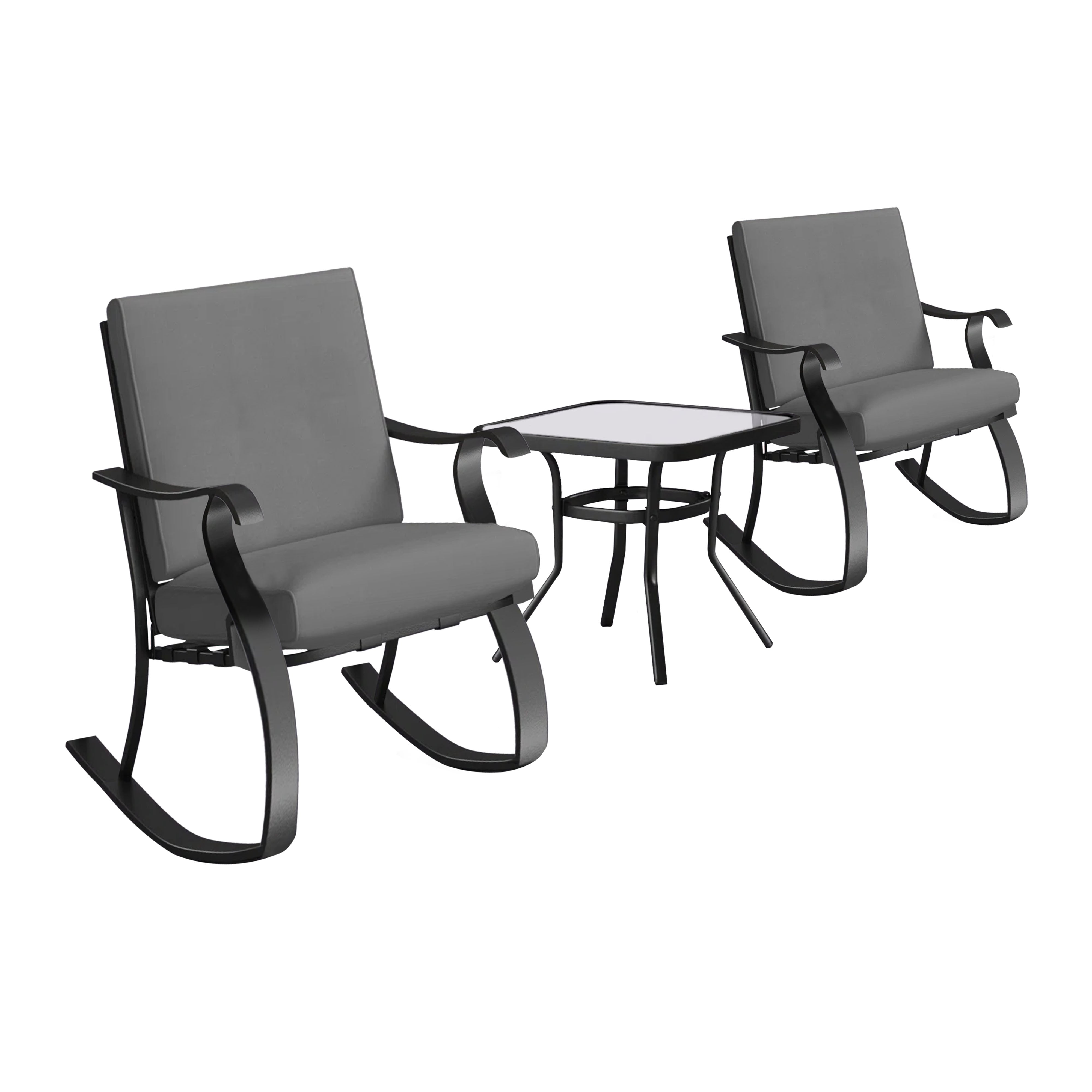 Four Seasons Courtyard Gramercy Sturdy Steel 3 Piece Rocking Bistro Set, Gray - Smart-nests