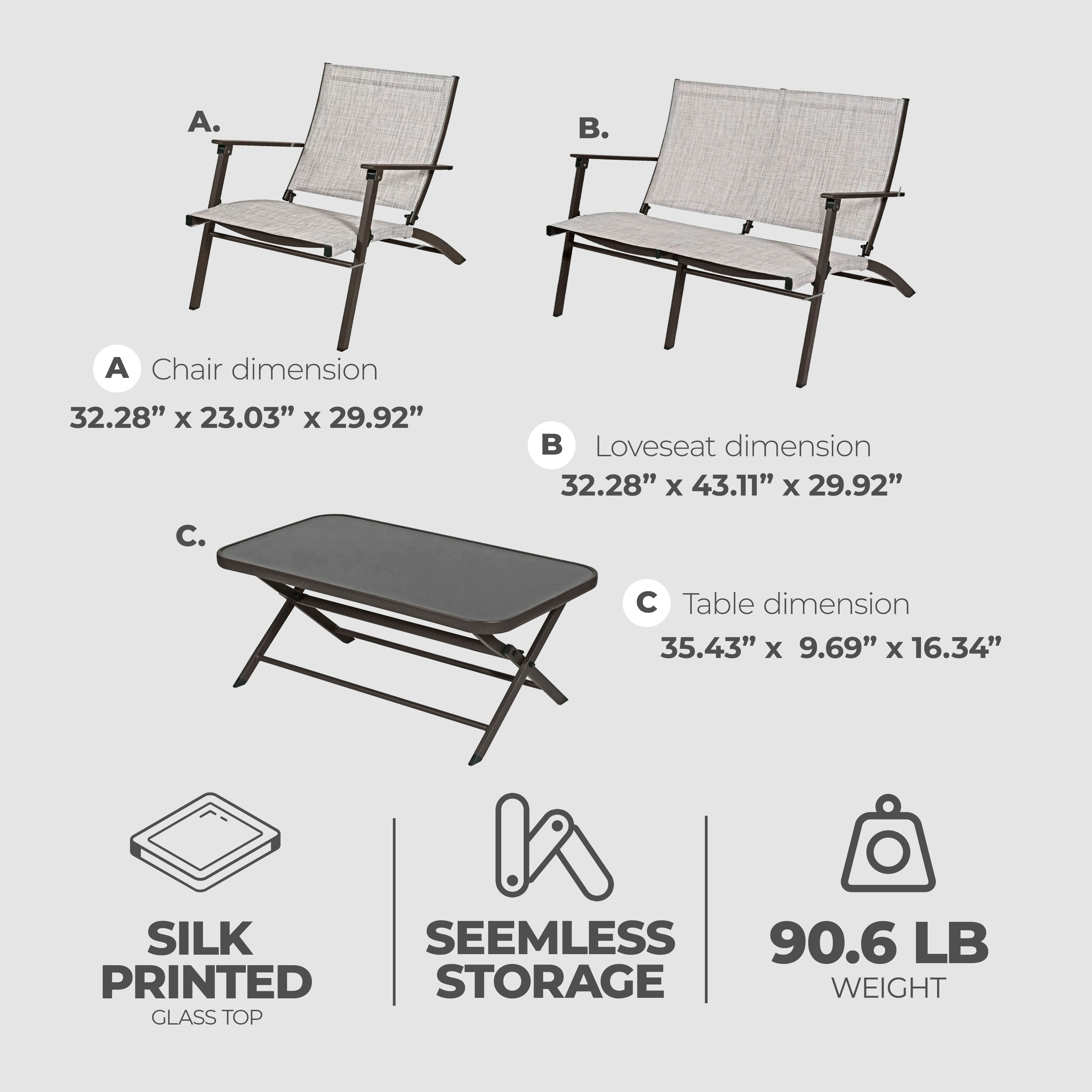 Four Seasons Courtyard Novara 4 Piece Steel Folding Outdoor Conversation Set - Smart-nests