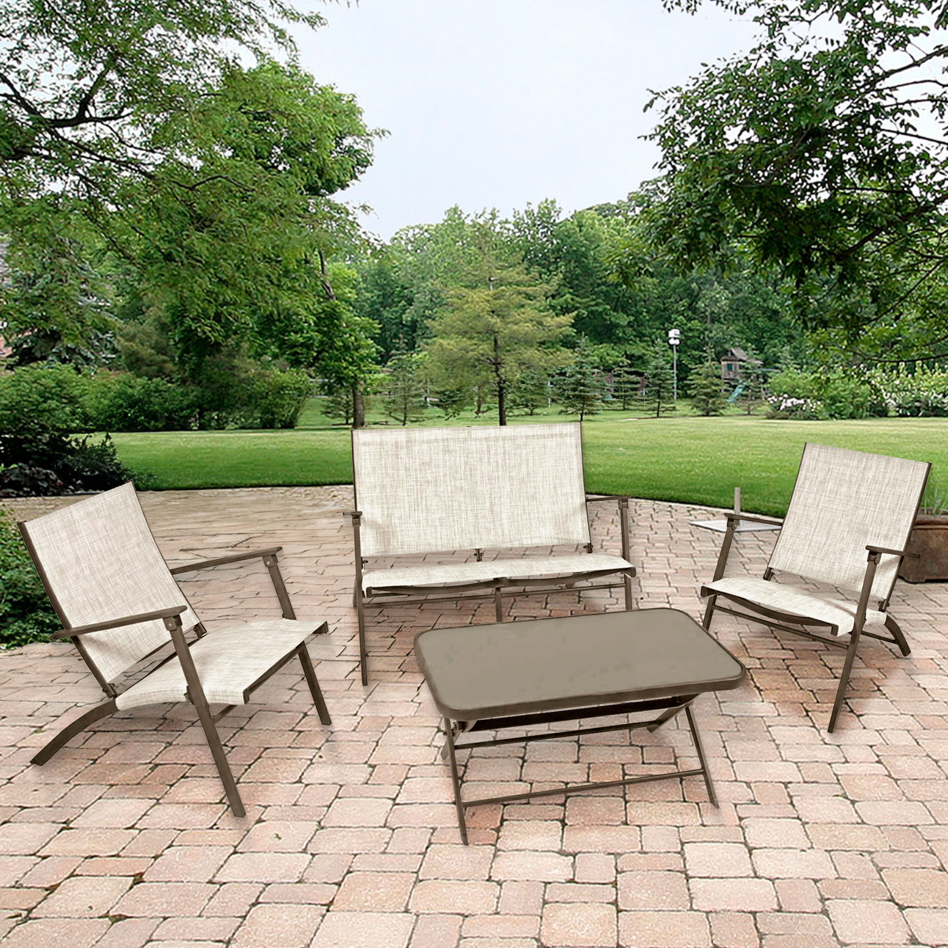 Four Seasons Courtyard Novara 4 Piece Steel Folding Outdoor Conversation Set - Smart-nests