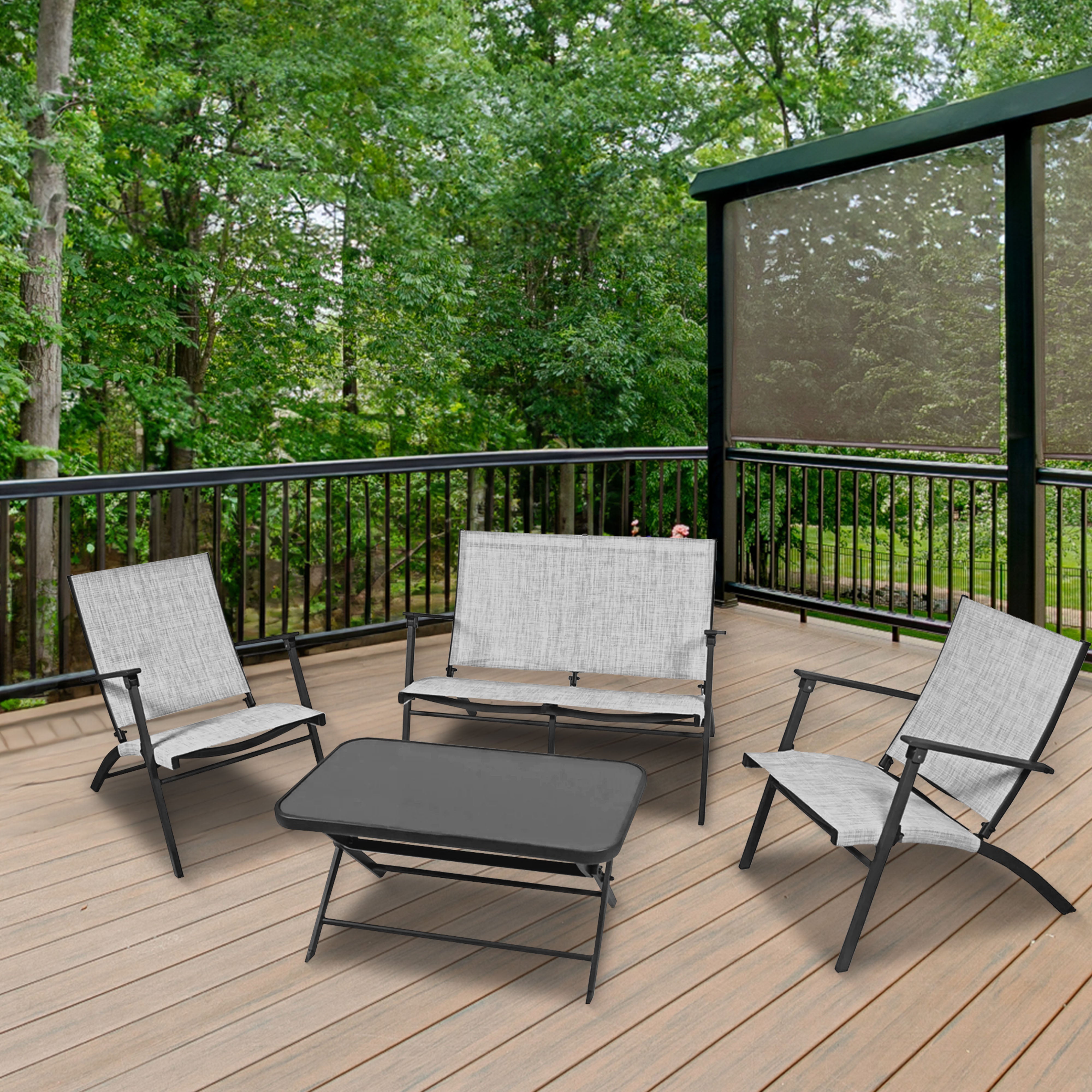 Four Seasons Courtyard Novara 4 Piece Steel Folding Outdoor Conversation Set - Smart-nests