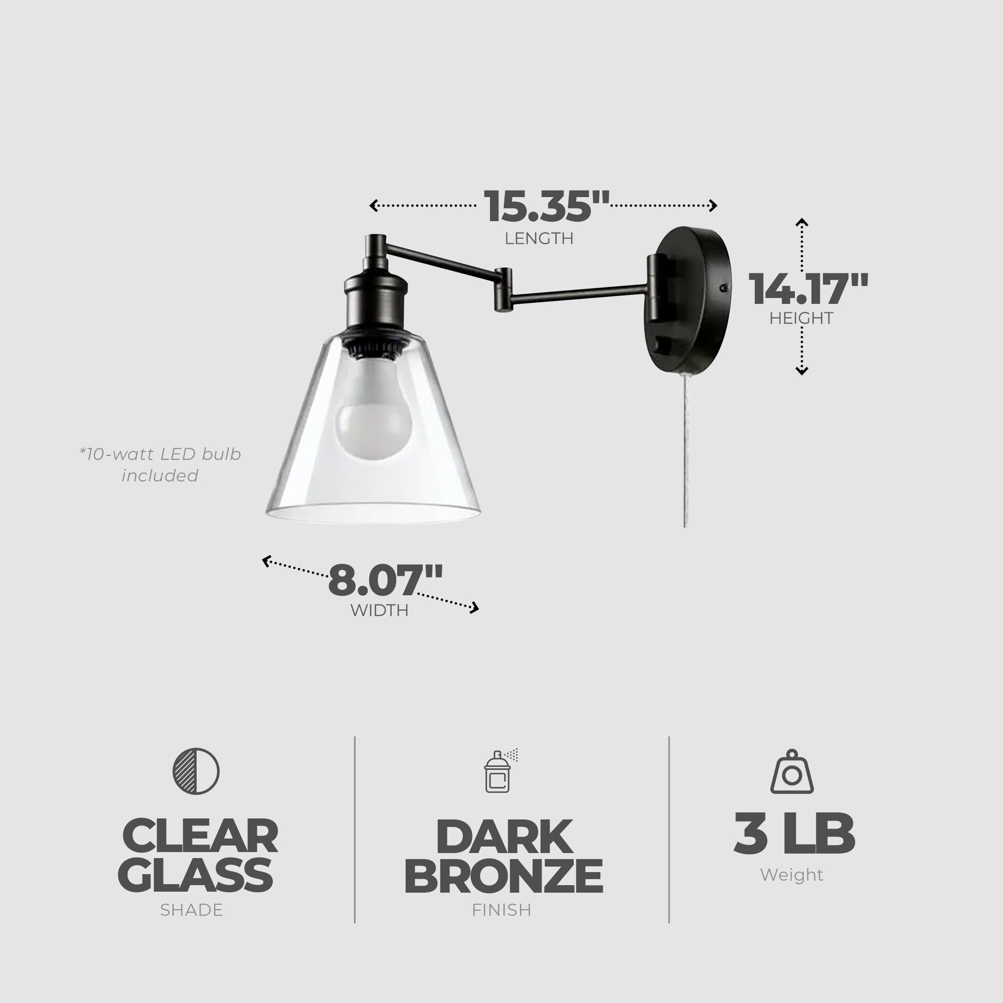 Globe Electric 10W LED Plug In Wall Sconce Clear Glass Shade & 6' Cord, Bronze - Smart-nests