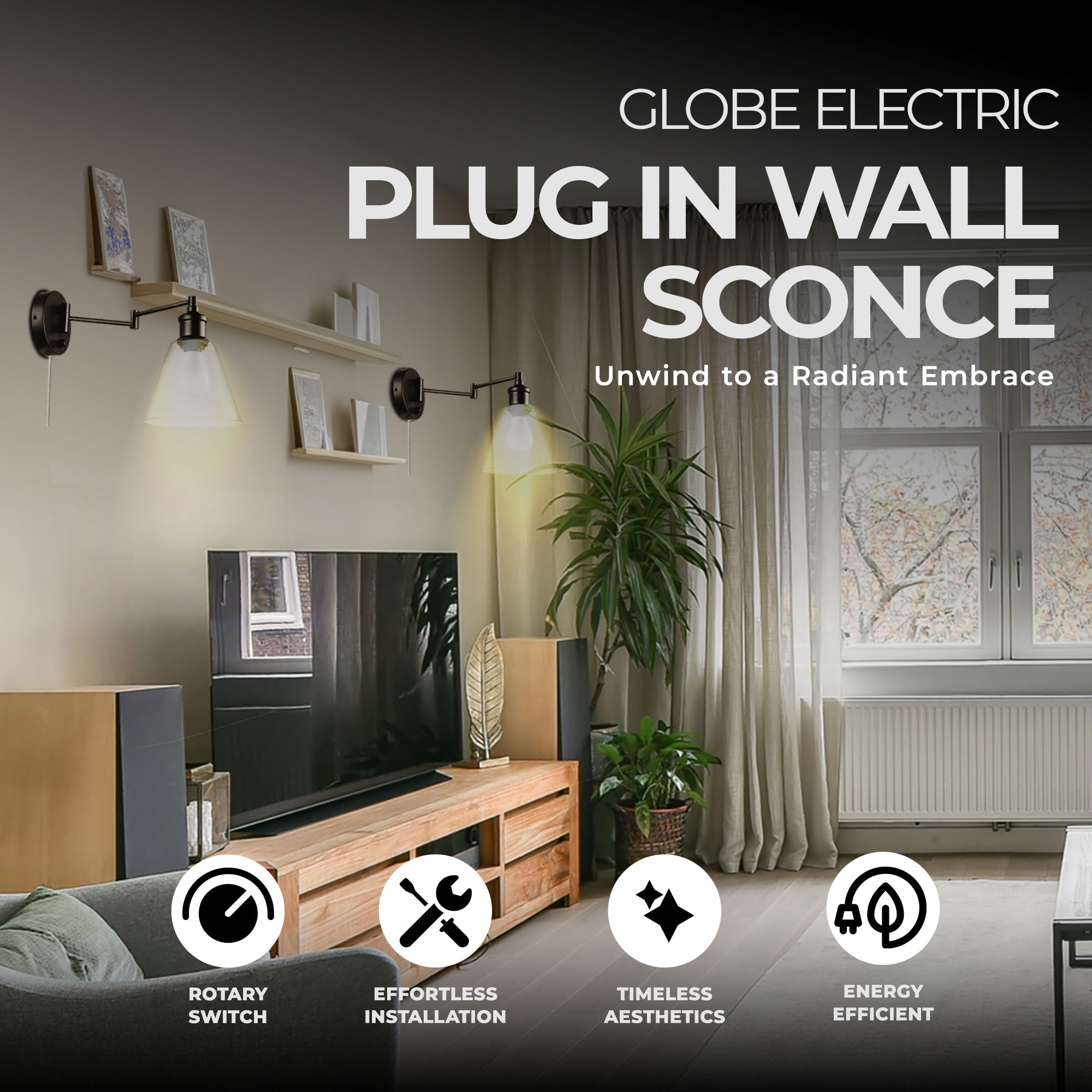 Globe Electric 10W LED Plug In Wall Sconce Clear Glass Shade & 6' Cord, Bronze - Smart-nests