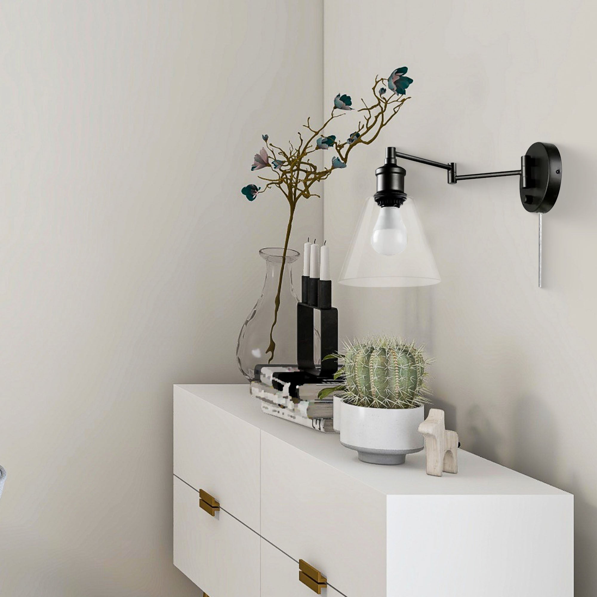 Globe Electric 10W LED Plug In Wall Sconce Clear Glass Shade & 6' Cord, Bronze - Smart-nests
