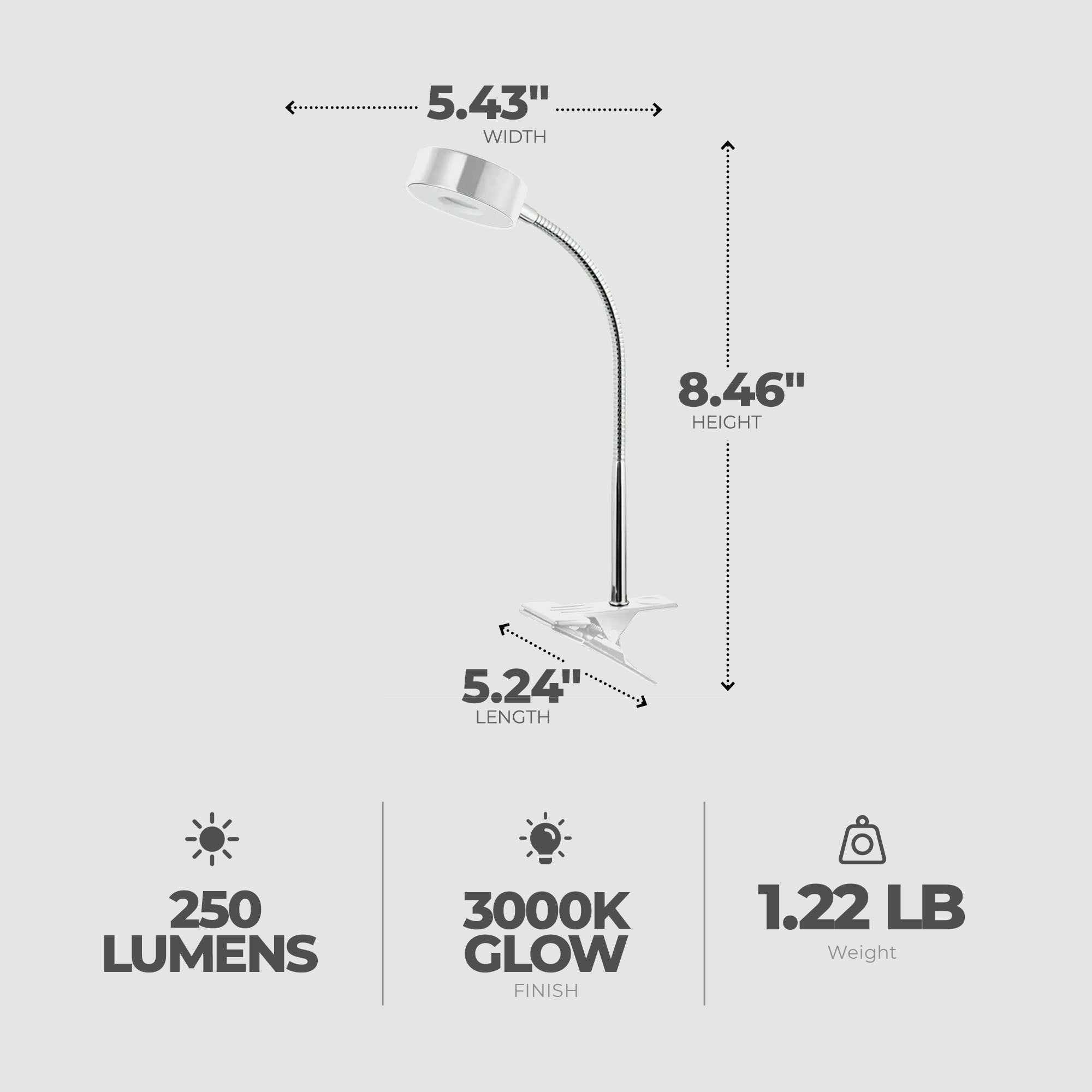 Globe Electric 8.46" 5W 250 Lumens LED Integrated Goose Neck Clip Lamp, White - Smart-nests
