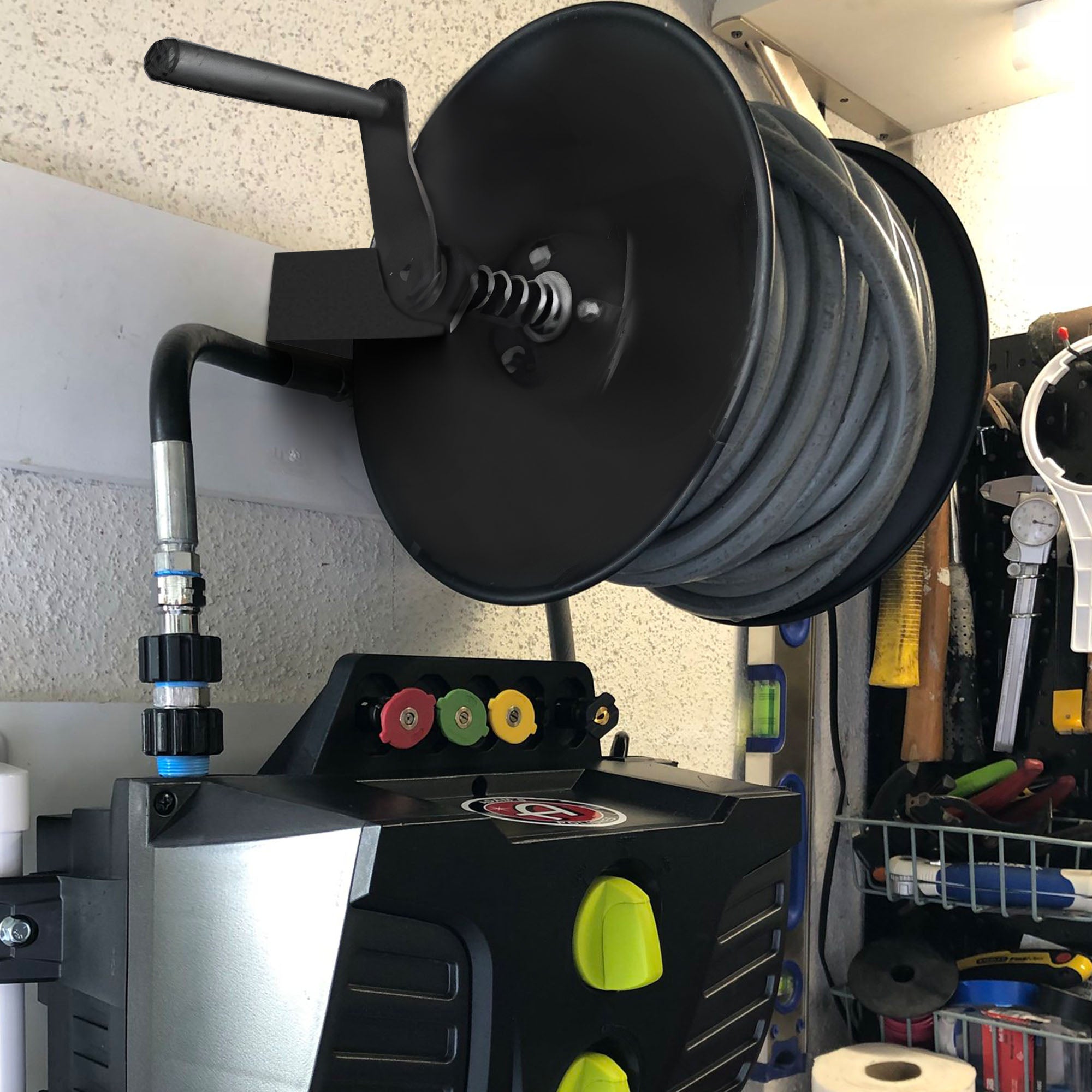 Master Mechanic 3/8" x 100' Steel Open Air Compressor Hose Storage Reel, Black - Smart-nests
