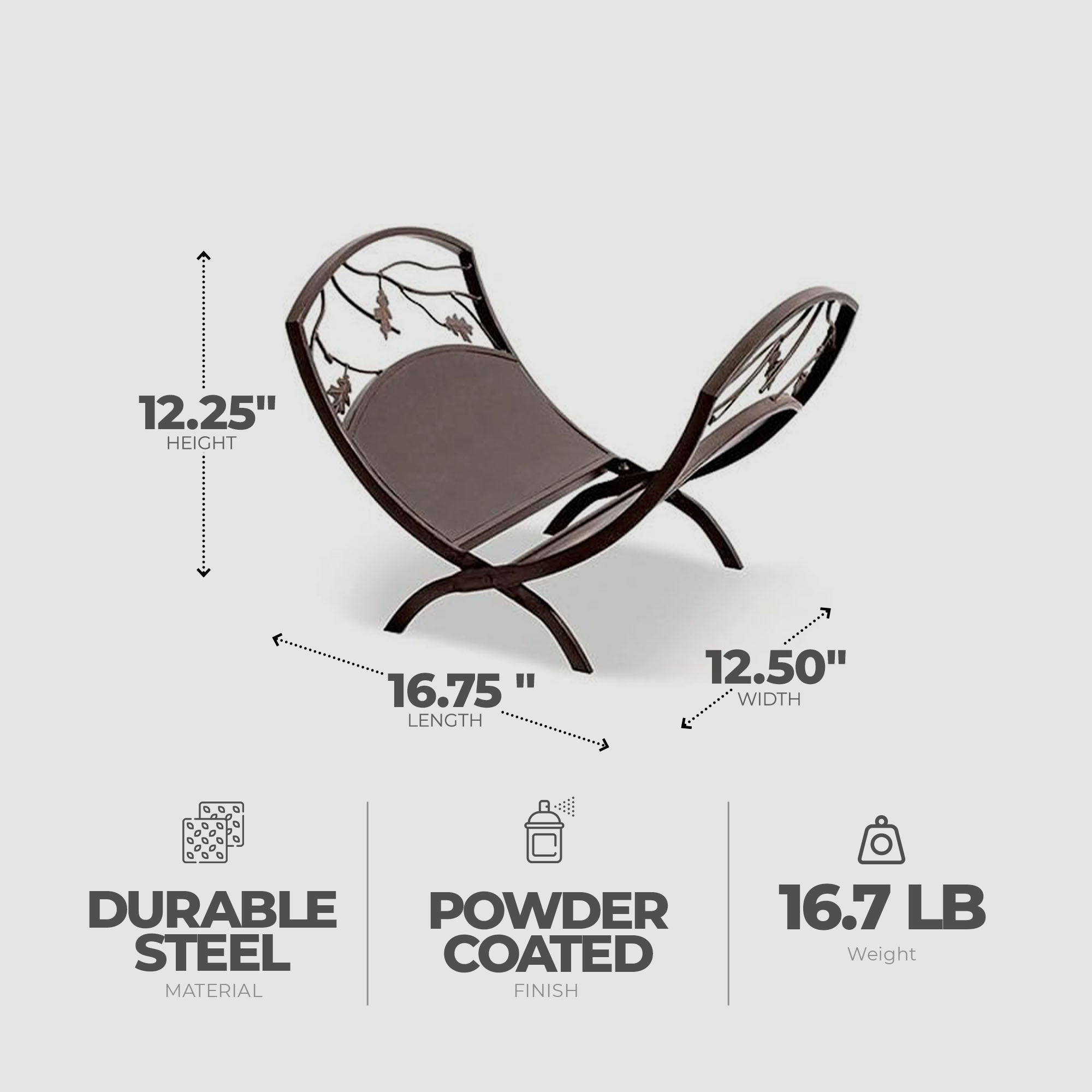 Panacea Compact Foldable Powder-coated Steel Oak Leaf Log Bin with Pan, Brown - Smart-nests