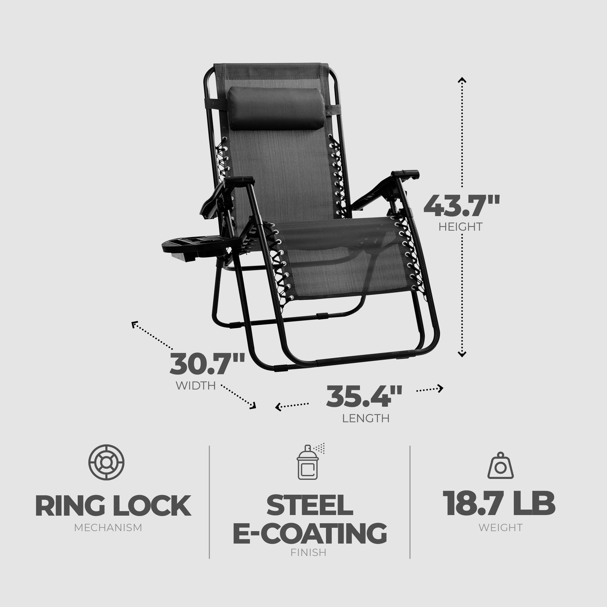 Four Seasons Courtyard Sunny Isles XL Steel Zero Gravity Chair, Black (3 Pack) - Smart-nests