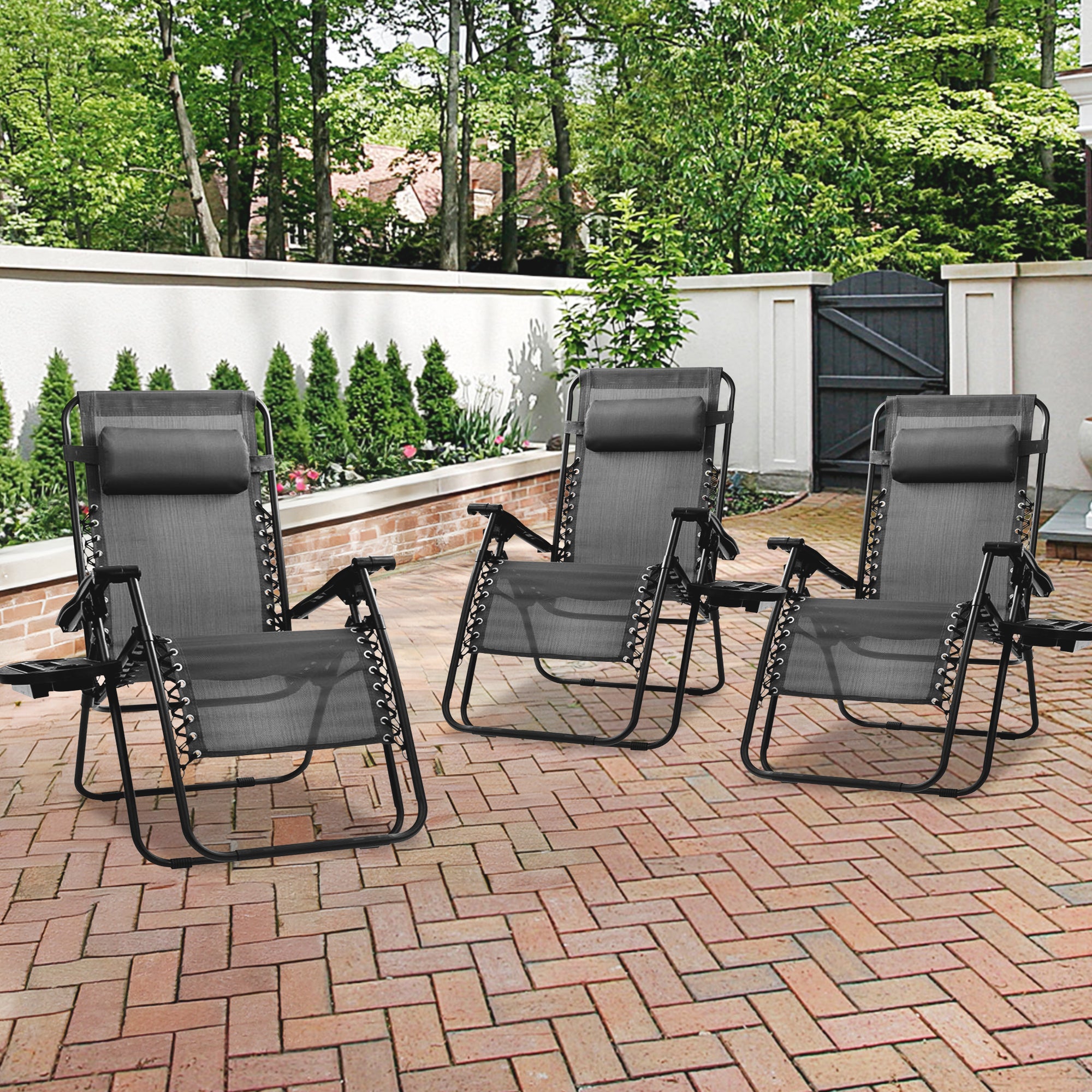 Four Seasons Courtyard Sunny Isles XL Steel Zero Gravity Chair, Black (3 Pack) - Smart-nests