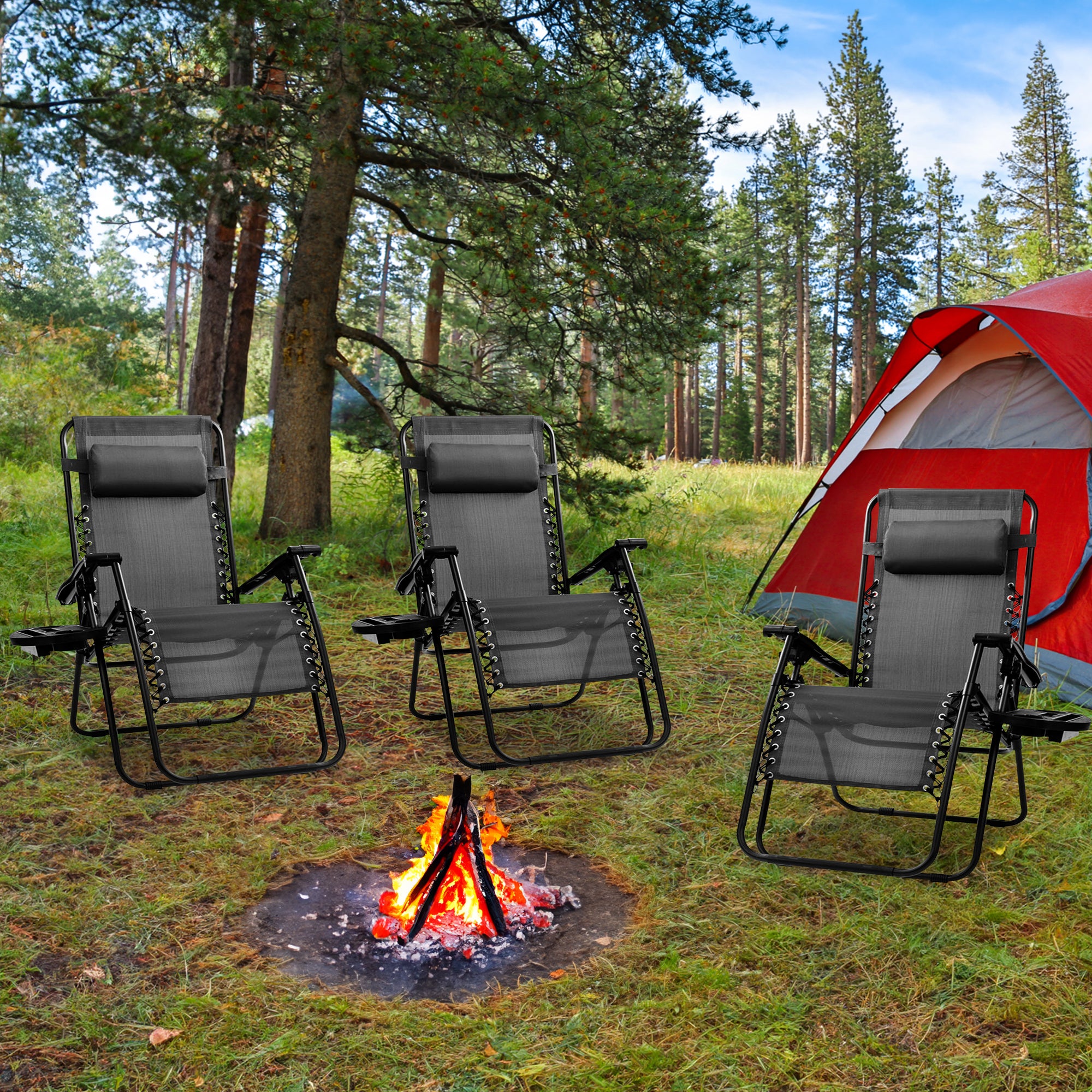 Four Seasons Courtyard Sunny Isles XL Steel Zero Gravity Chair, Black (3 Pack) - Smart-nests
