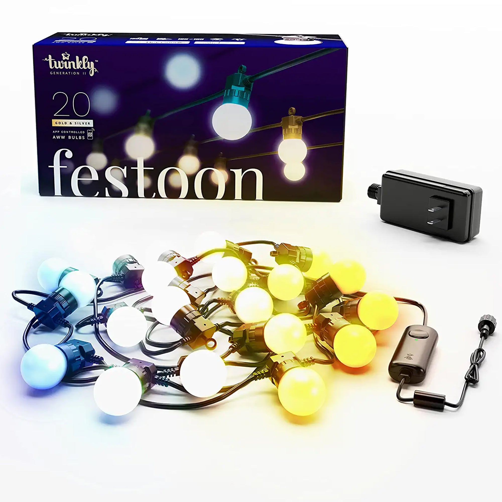 Twinkly Festoon App-Controlled Smart LED Light String 20 AWW (Warm/Cool White) - Smart-nests