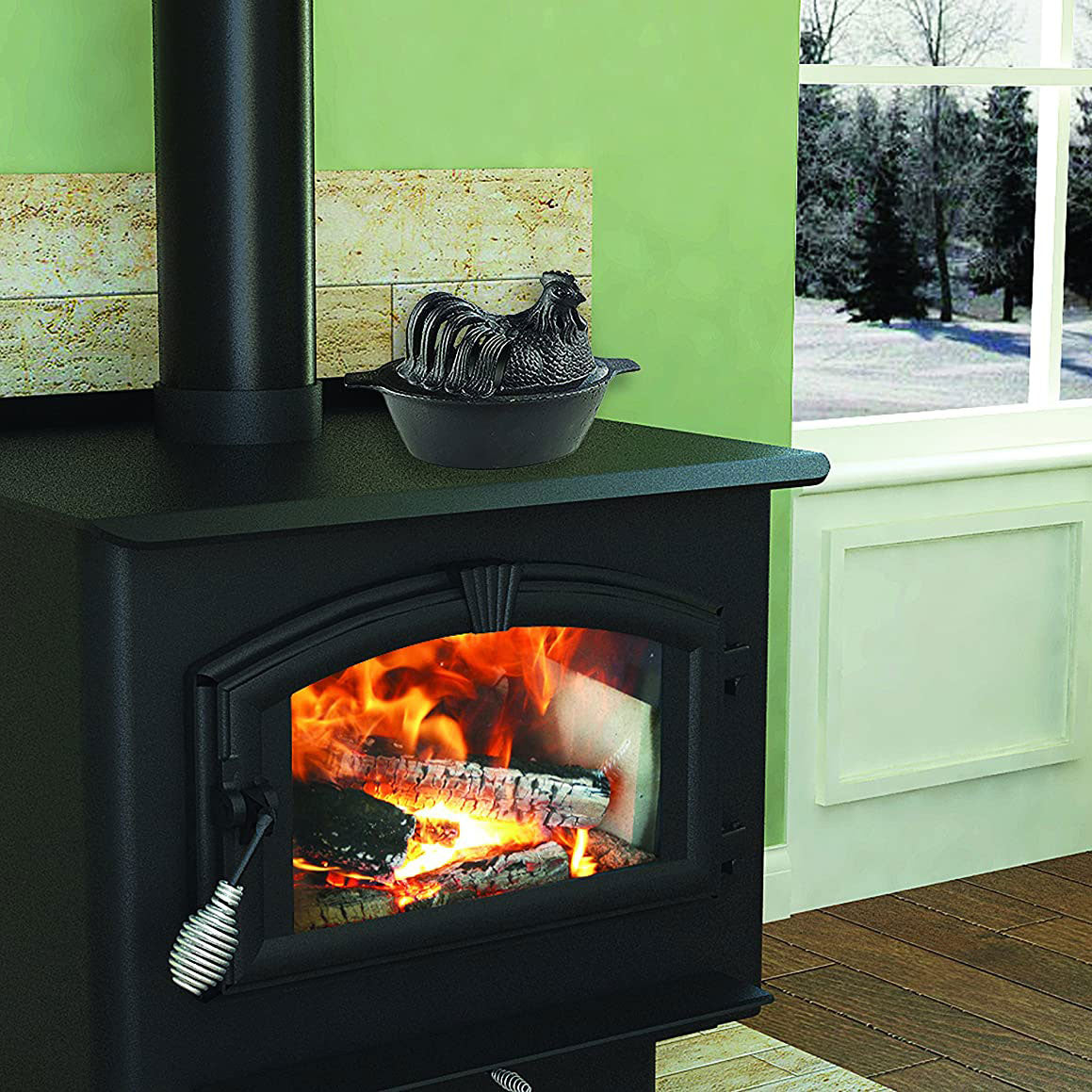 US Stove 1 Quart Enamel Cast Iron Wood Stove Steamer Humidifier, Black Chicken - Smart-nests