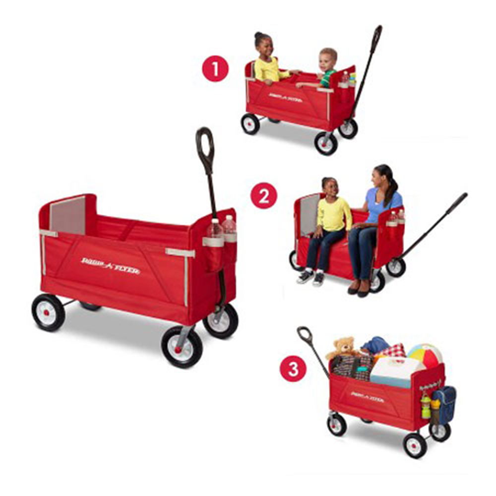 Radio Flyer All Terrain 3-in-1 Off Road EZ Fold Wagon for Kids and Cargo, Red - Smart-nests