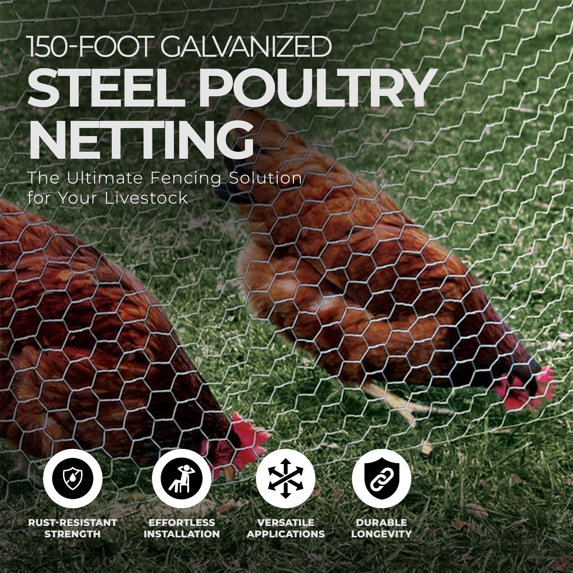 Midwest Air Technologies YardGard 72" x 150' Galvanized Steel Poultry Netting - Smart-nests